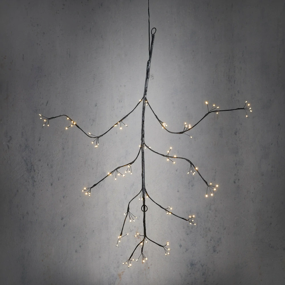 B - Větev černá, klasická bílá, 125 LED, IP44, na baterie s časovačem - d90xš80xv2cm