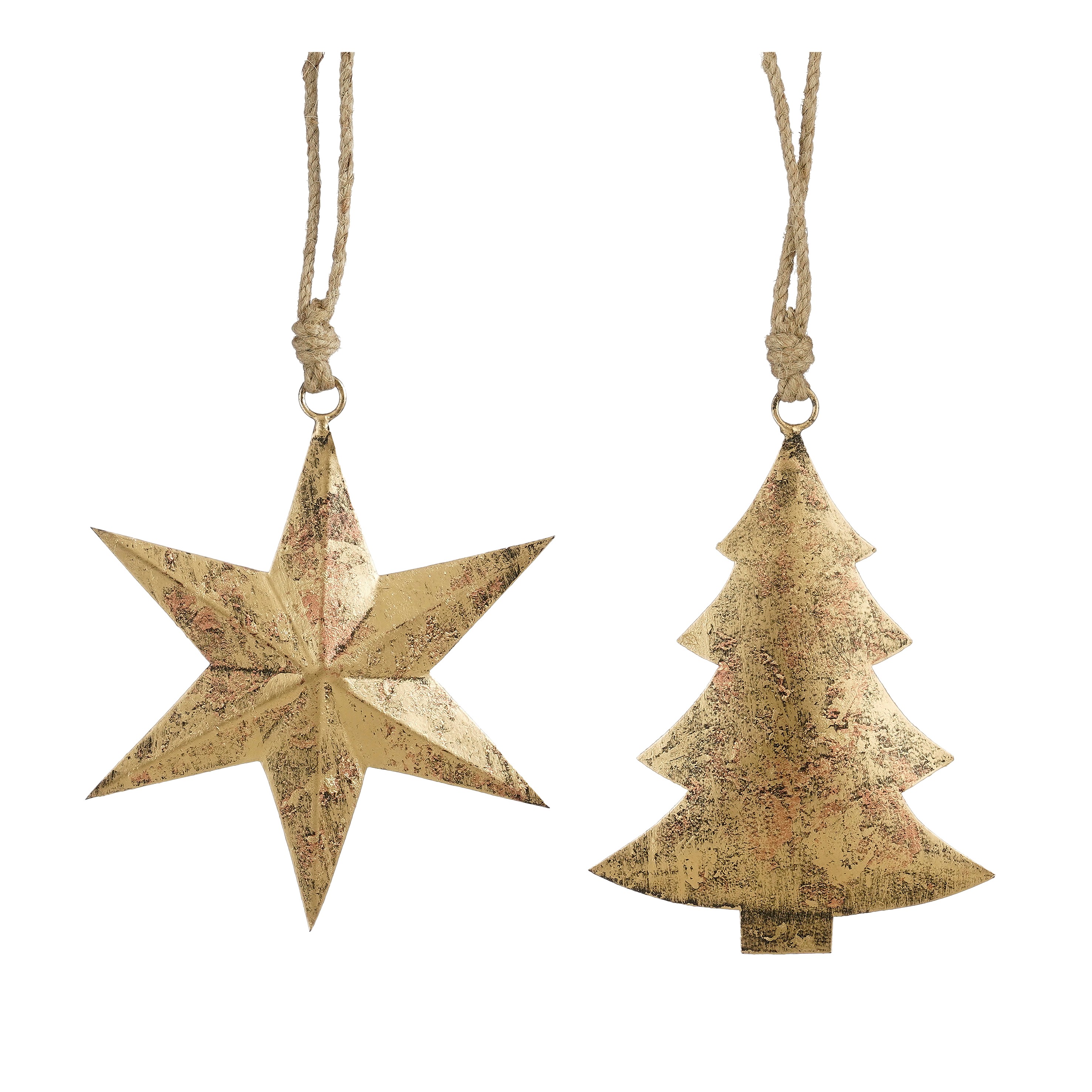 Ornament hvězda strom zlatá antická 2 různé druhy - d12xš1xv16cm