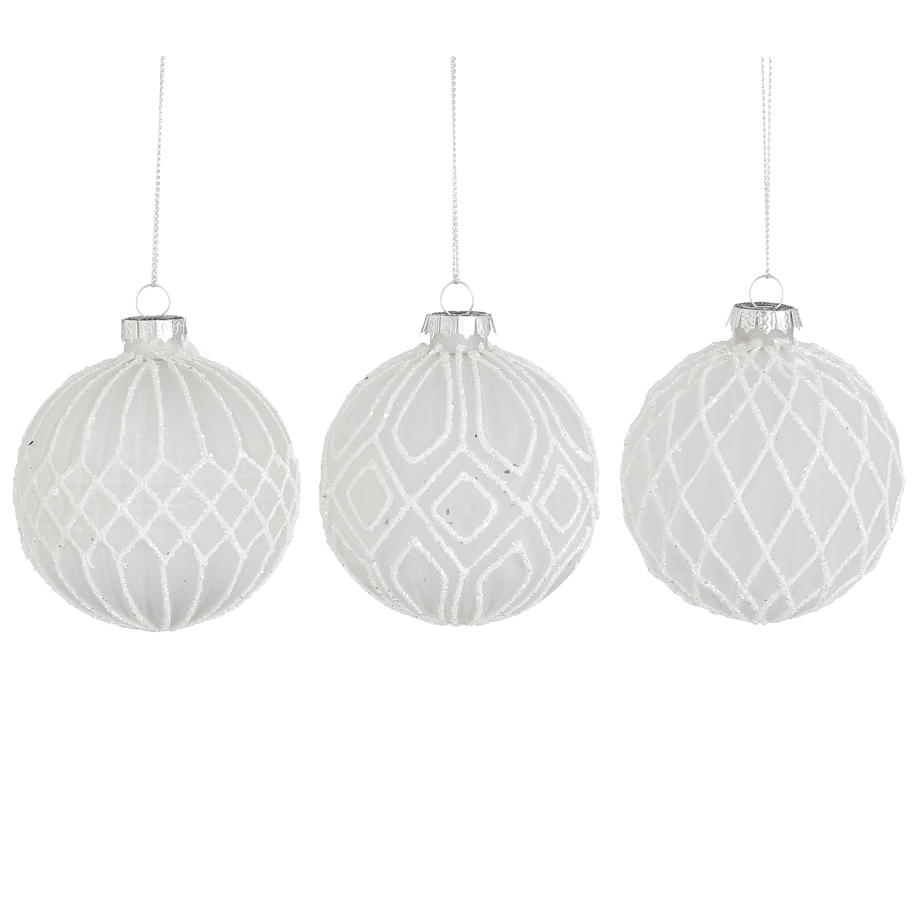 Vánoční ozdoba, sklo bílá 3 druhy P8 cm