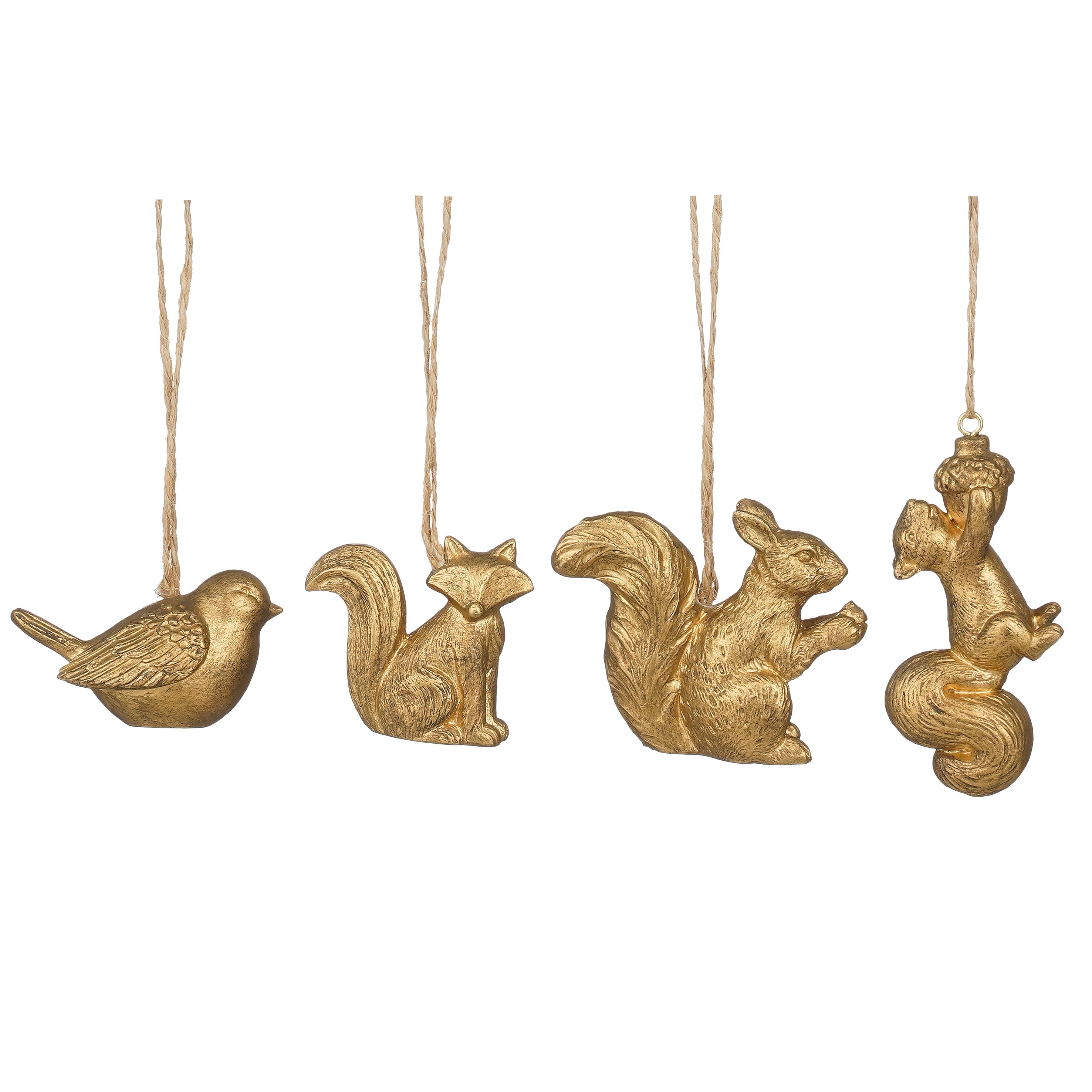 Ornament veverka zlatá 4 různé velikosti - d8xš3xv9,5cm