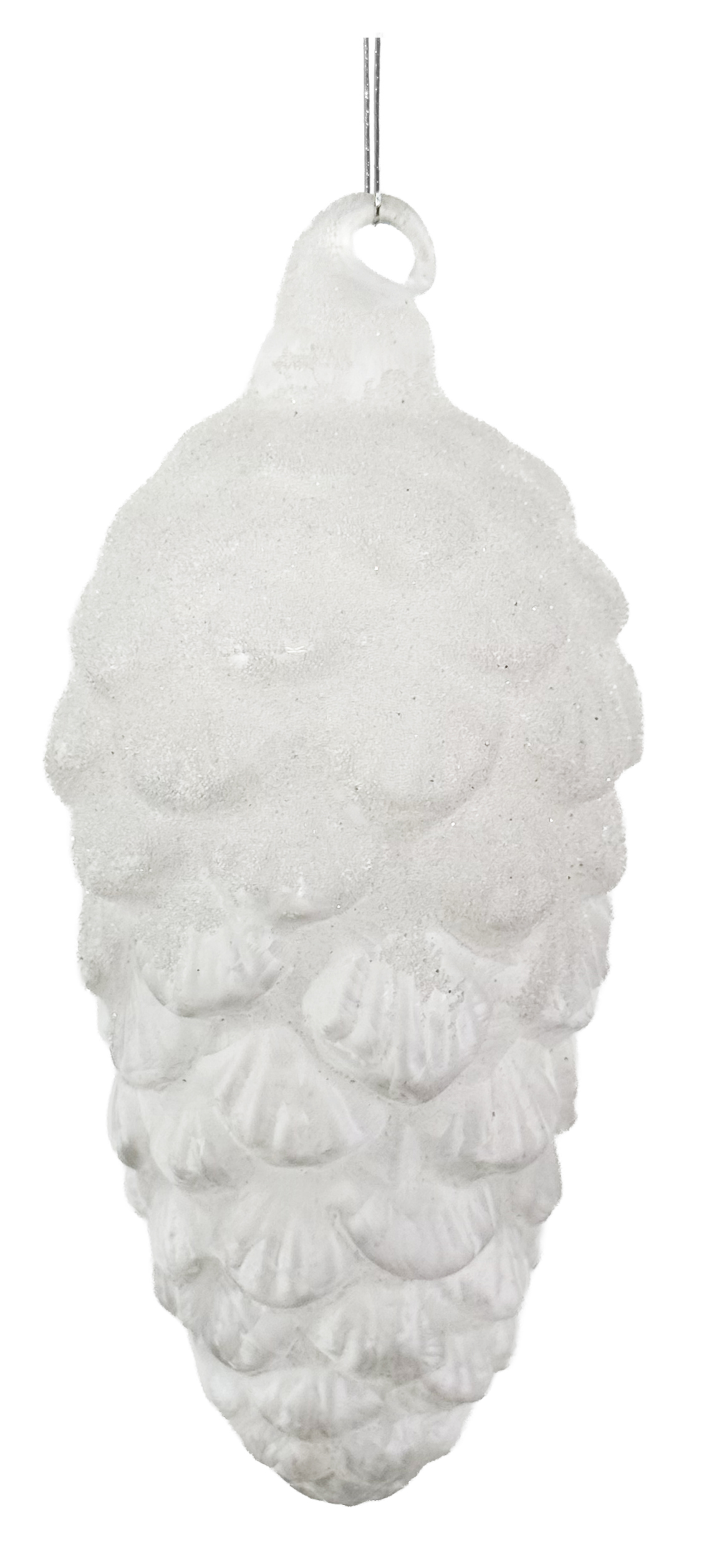 Vánoční ozdoba - Skleněná šiška čirá, matná, nahoře pocukrovaná, 11 cm