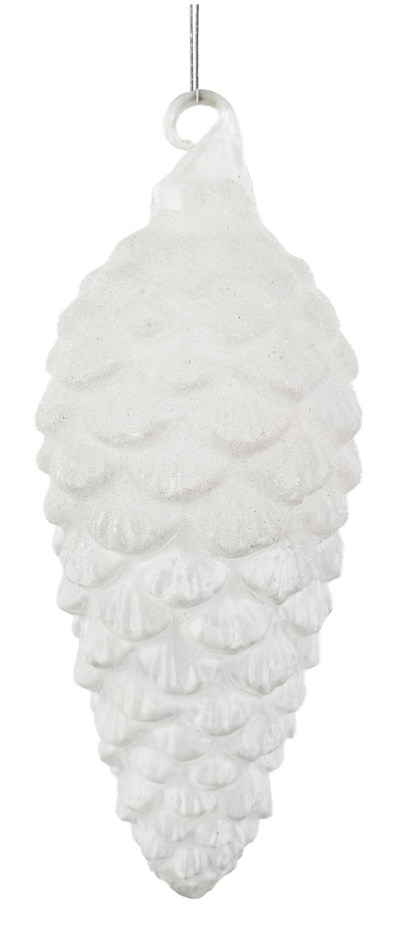 Vánoční ozdoba - Skleněná šiška čirá, matná, nahoře pocukrovaná, 14 cm