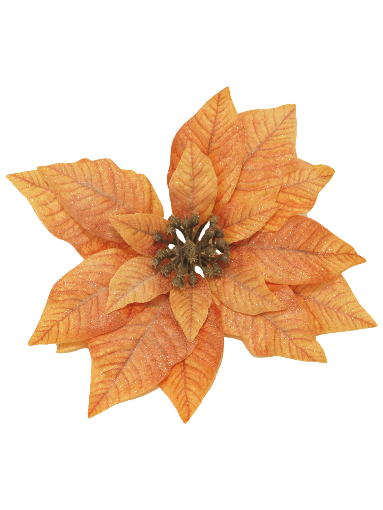 PSO Poinsettia head Oda on clip iced oranžévý 26 cm