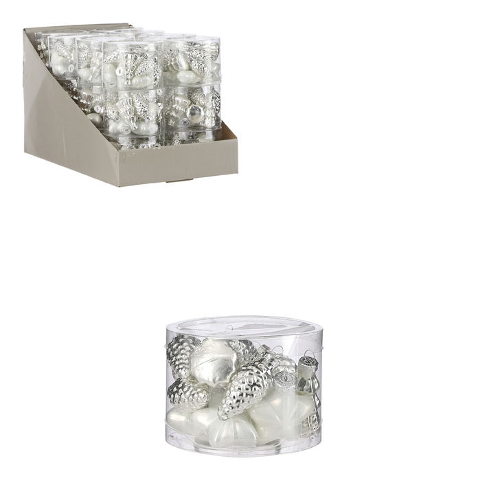 Ornament xmas white 14 pieces display 6,5x9cm