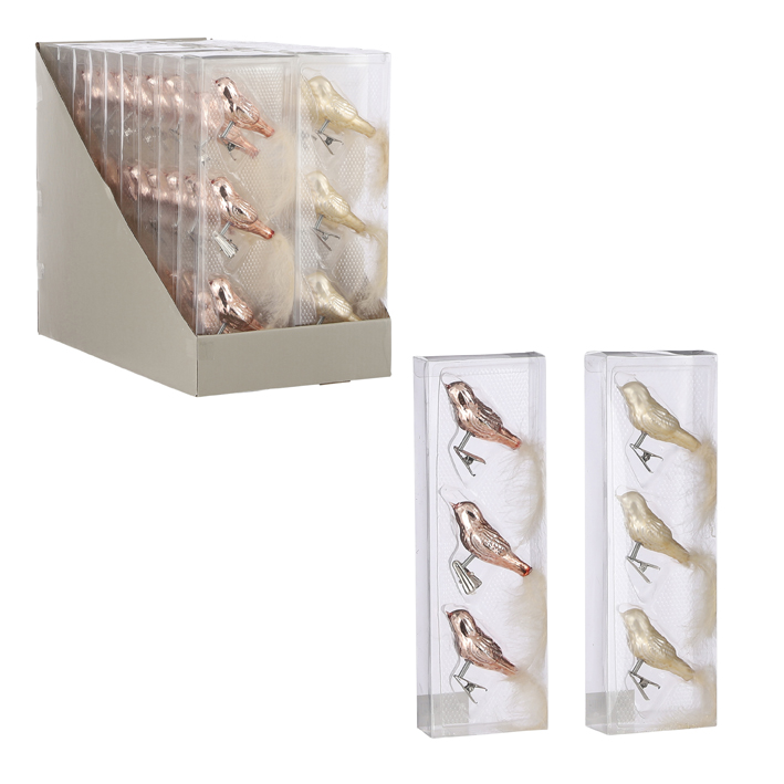 Clip bird pink cvampagne 2 ass3pieces display 9x4x28cm