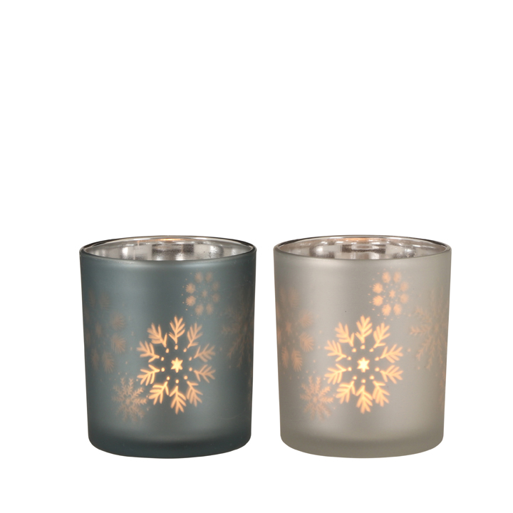 tealight holder snowflake white 2 asssorted 8x7cm